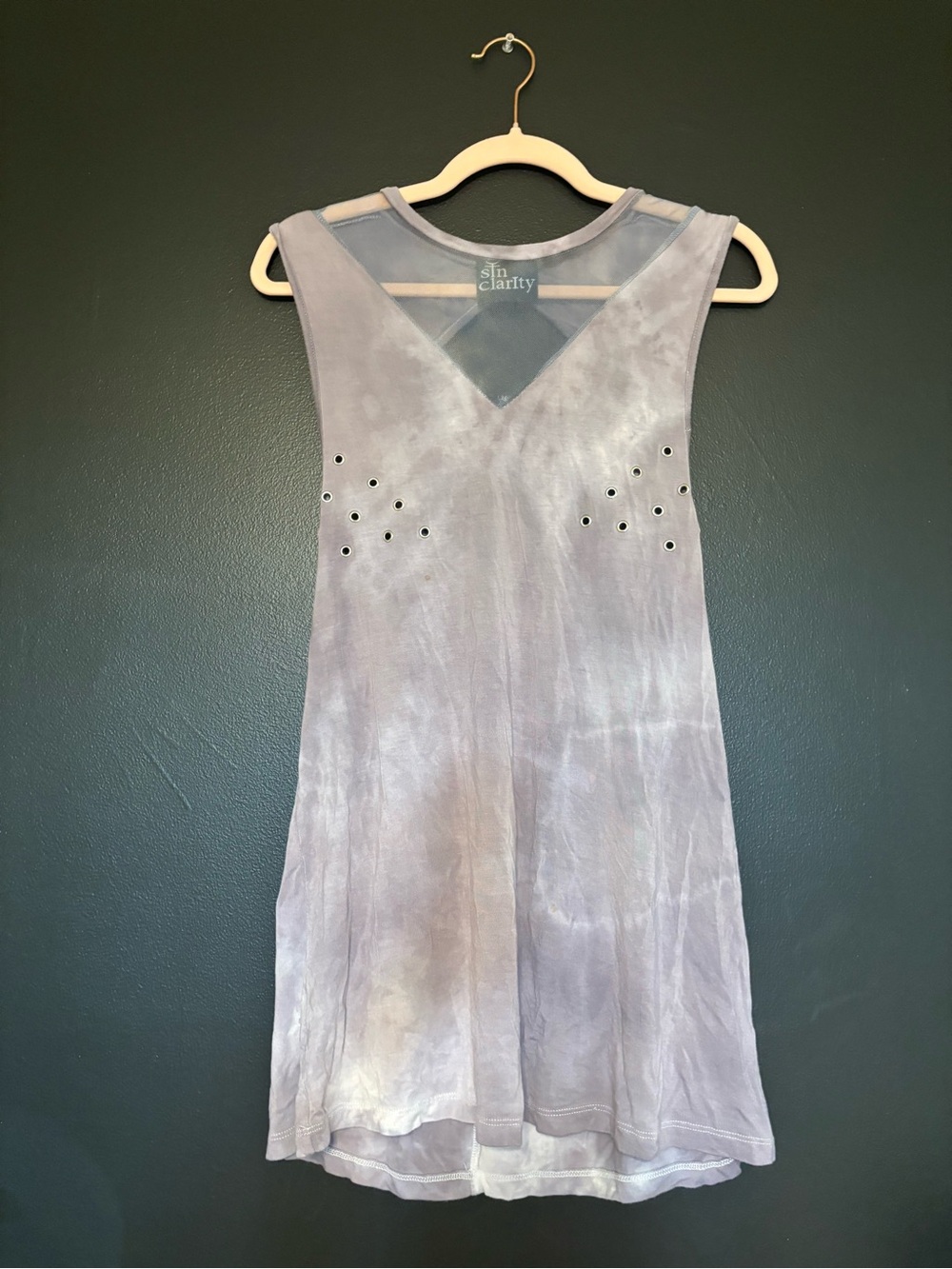 Sin Clarity Indie Brand V-Neck Tie-Dye Short shift Dress with grommets and mesh